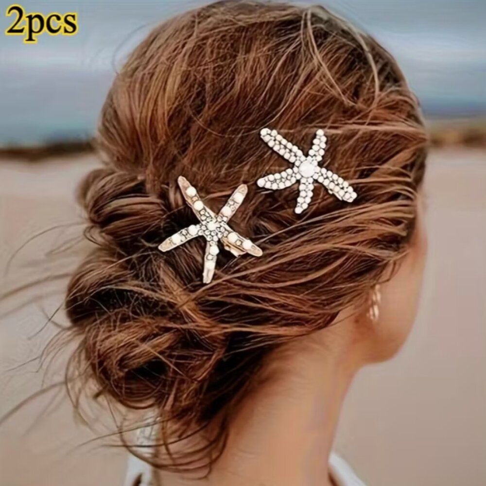Pearl Starfish Hair Clip Set Gold Beach Wedding Mermaidcore Coastal Hair Barrett